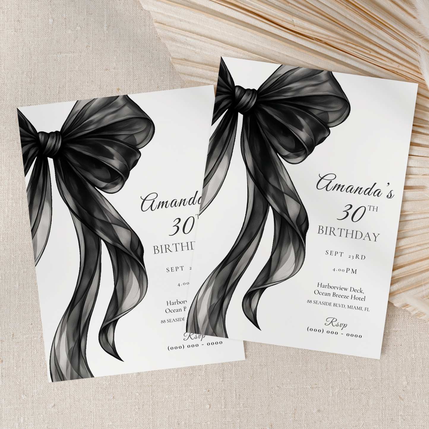 Black Bow 30th Birthday Invitation