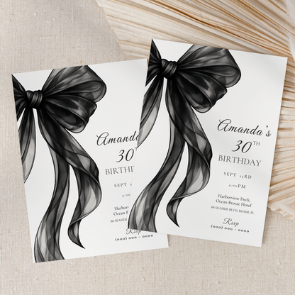 Black Bow 30th Birthday Invitation