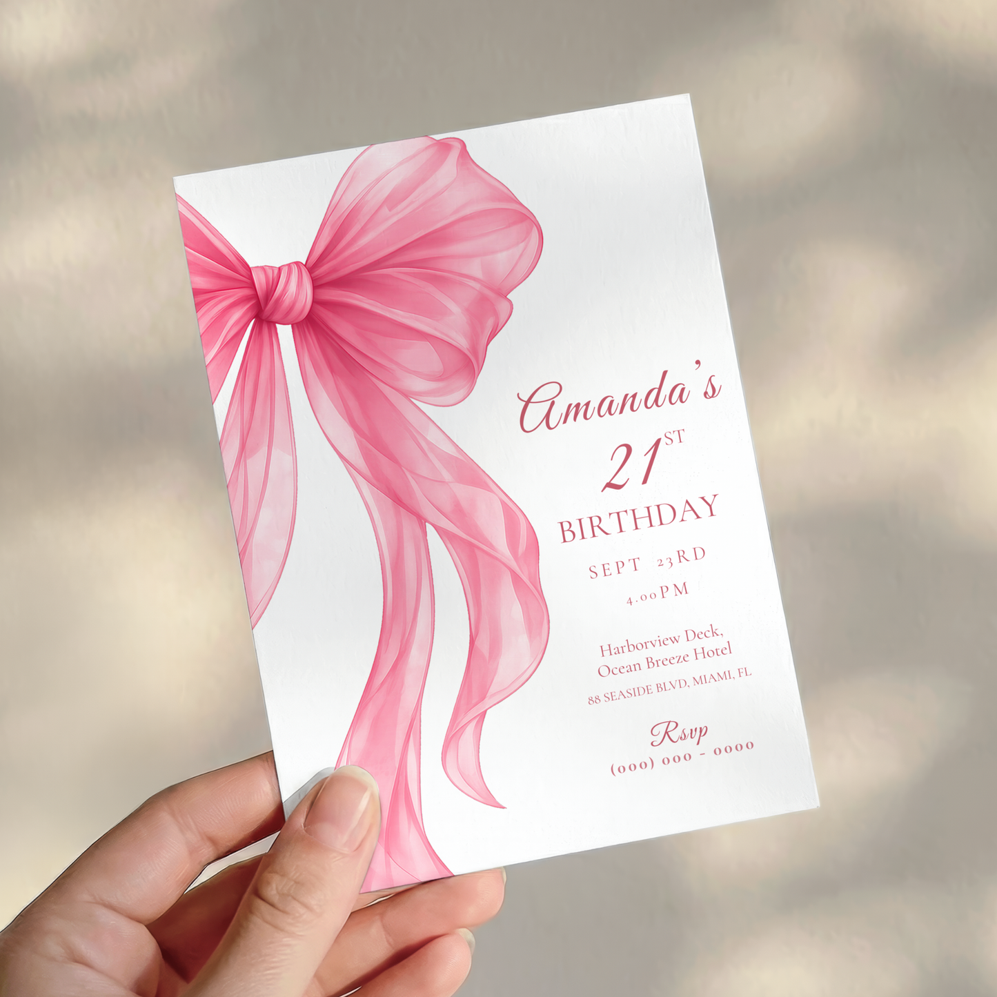 Pink Bow 21st Birthday Invitation
