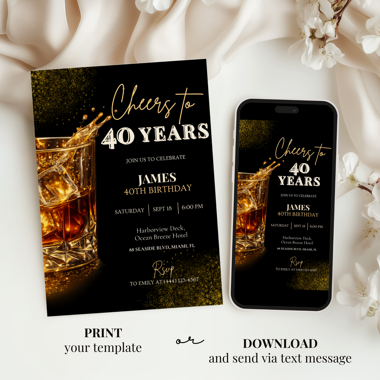 Cheers to 40 Years — 40th Birthday Invitation