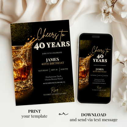 Cheers to 40 Years — 40th Birthday Invitation