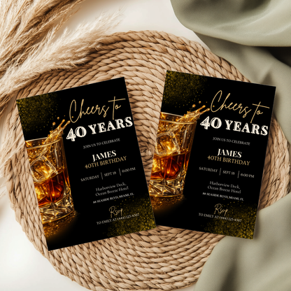 Cheers to 40 Years — 40th Birthday Invitation