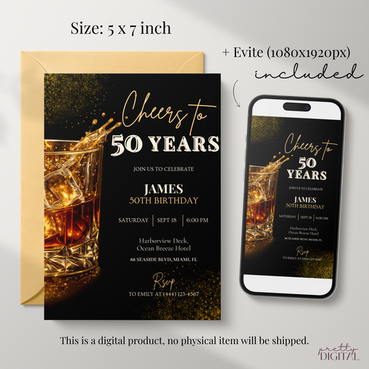 Cheers to 50 Years — 50th Birthday Invitation
