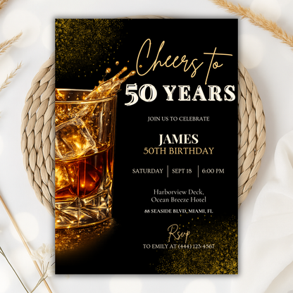 Cheers to 50 Years — 50th Birthday Invitation