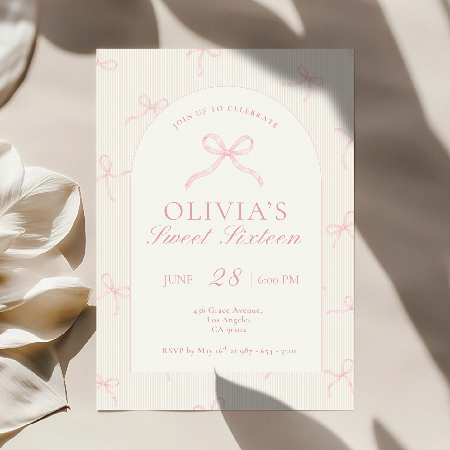 Sweet Sixteen Pink Bow Invitation