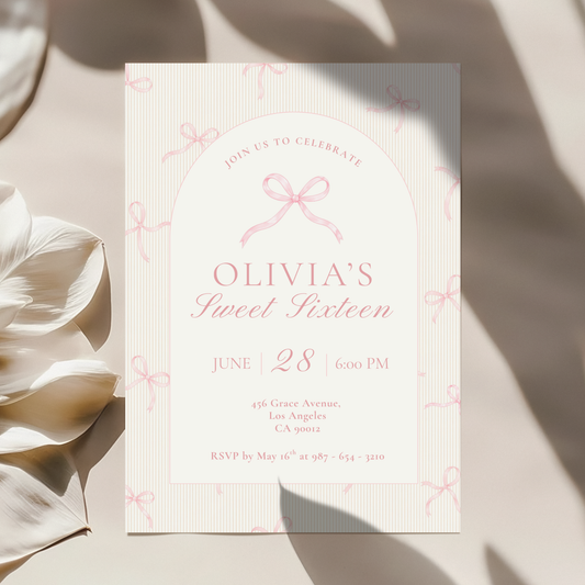 Sweet Sixteen Pink Bow Invitation
