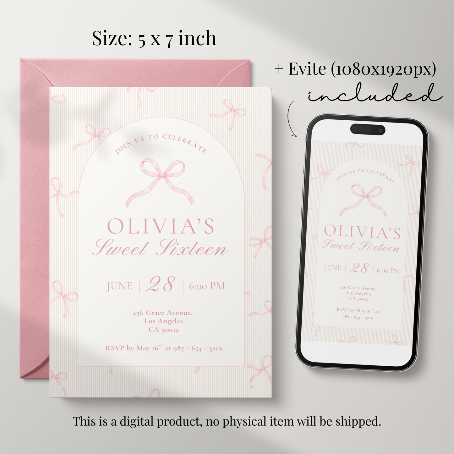 Sweet Sixteen Pink Bow Invitation