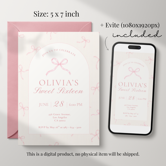 Sweet Sixteen Pink Bow Invitation