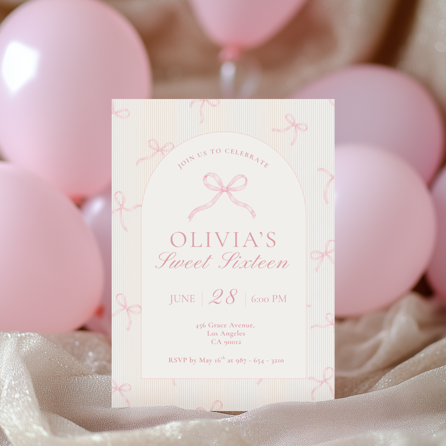 Sweet Sixteen Pink Bow Invitation