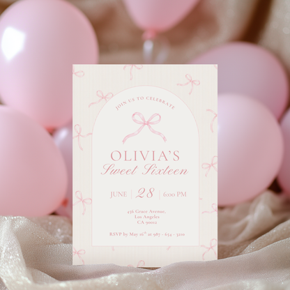 Sweet Sixteen Pink Bow Invitation
