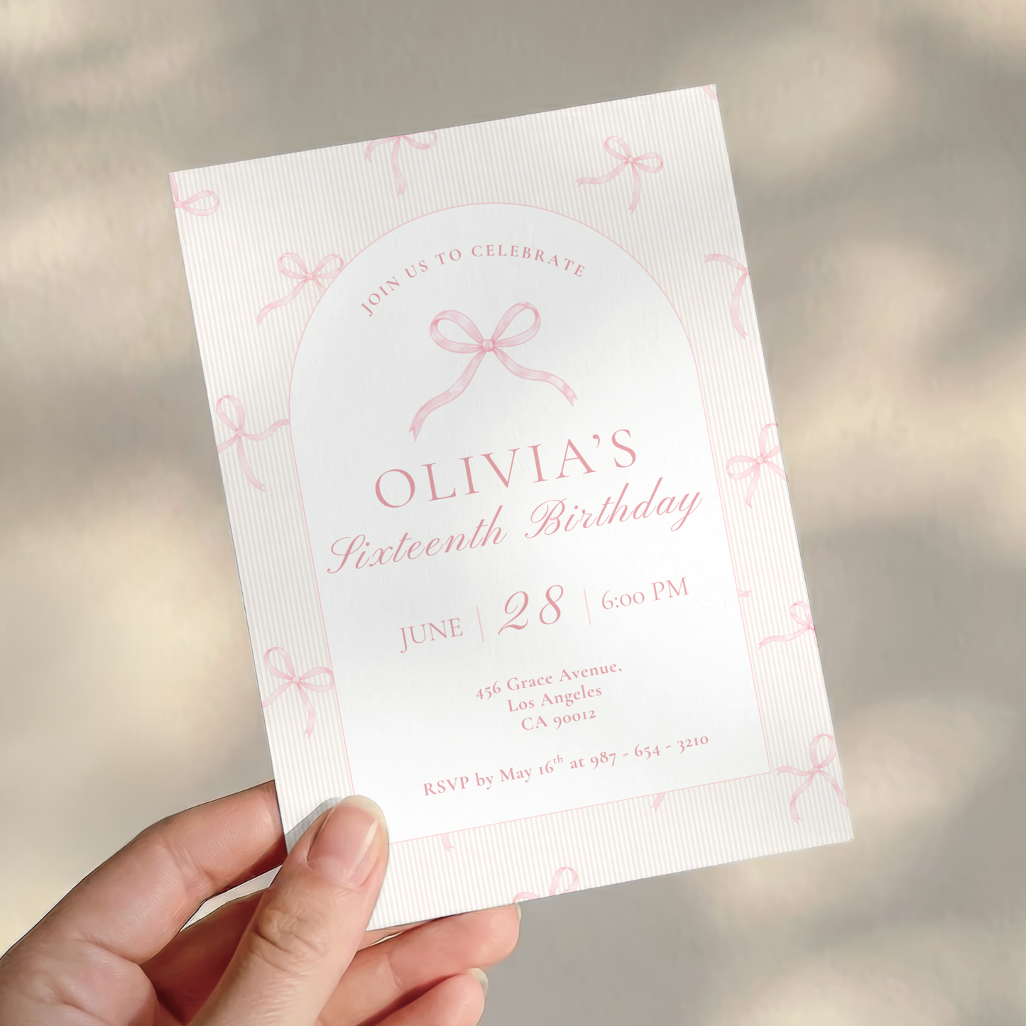 16th Birthday Pink Bow Invitation