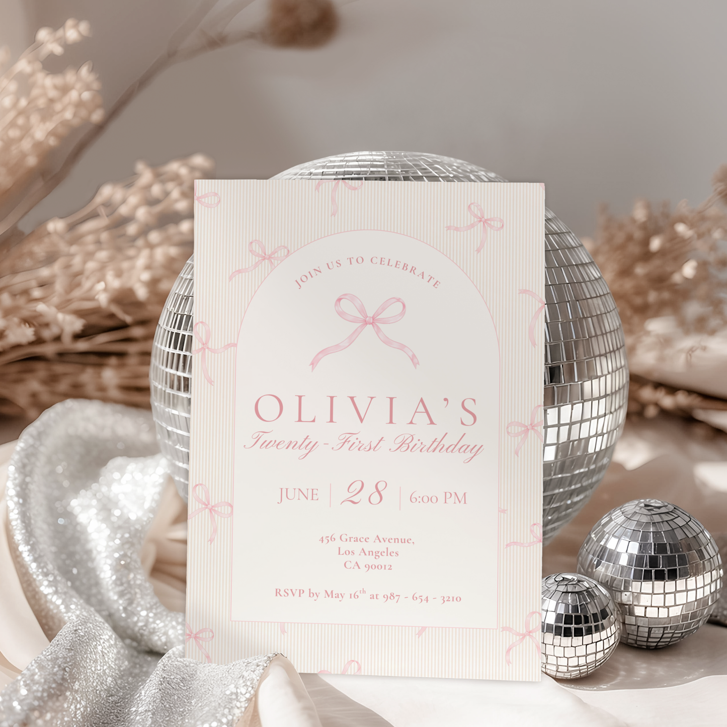 21st Birthday Invitation Pink Bow