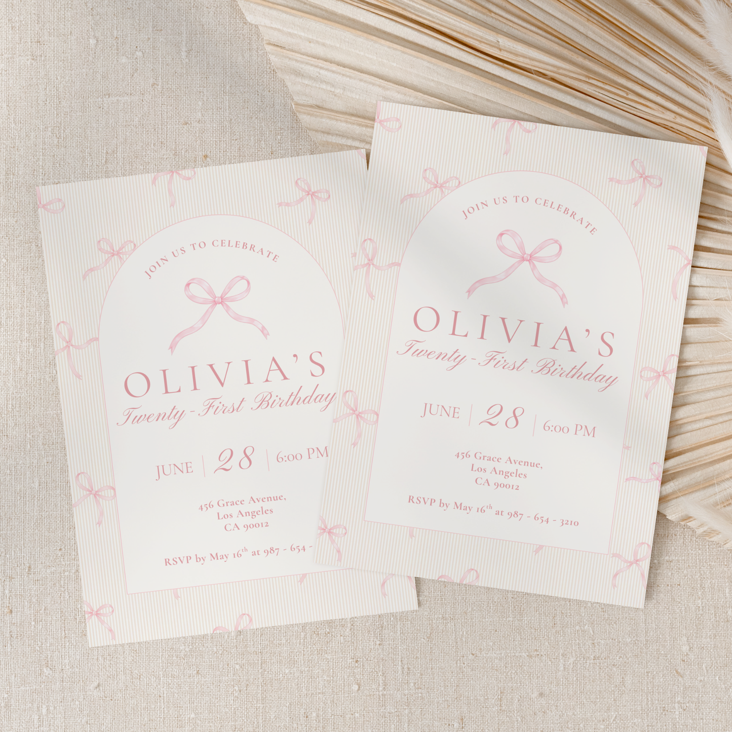 21st Birthday Invitation Pink Bow