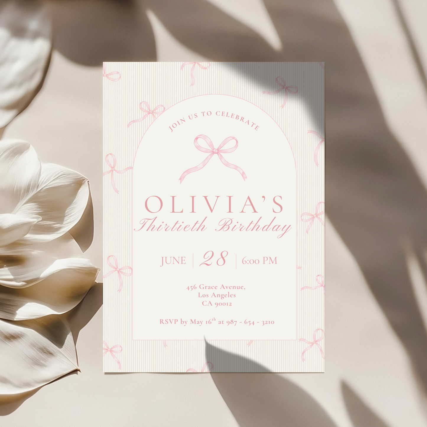 30th Birthday Invitation Pink Bow