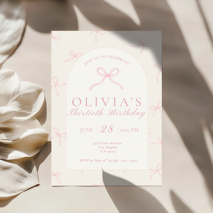 30th Birthday Invitation Pink Bow