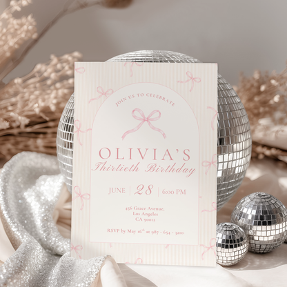 30th Birthday Invitation Pink Bow