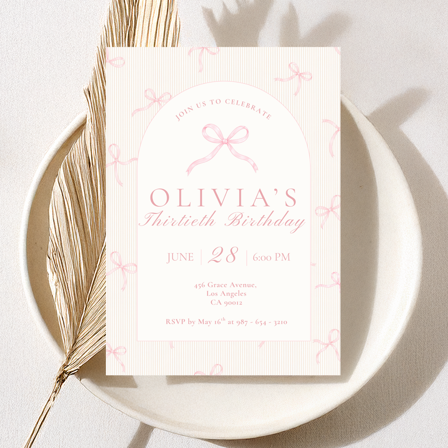30th Birthday Invitation Pink Bow
