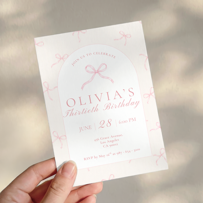 30th Birthday Invitation Pink Bow