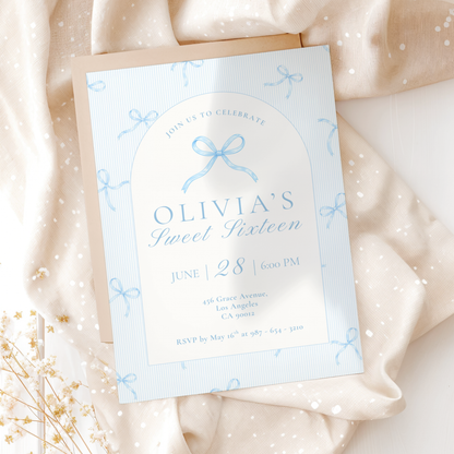 Sweet Sixteen Ice Blue Bow Invitation