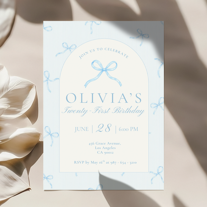 21st Birthday Invitation Ice Blue