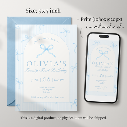 21st Birthday Invitation Ice Blue
