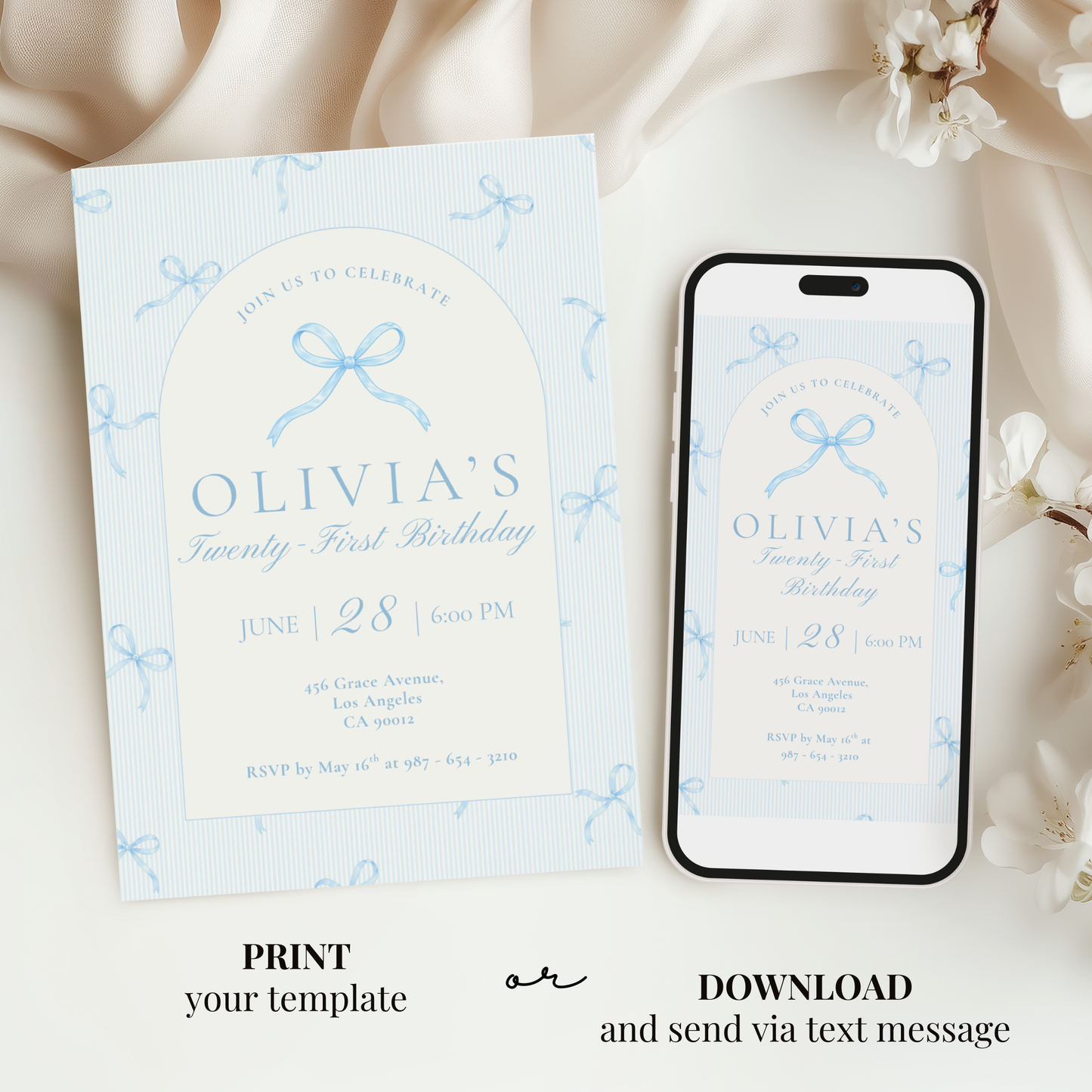21st Birthday Invitation Ice Blue