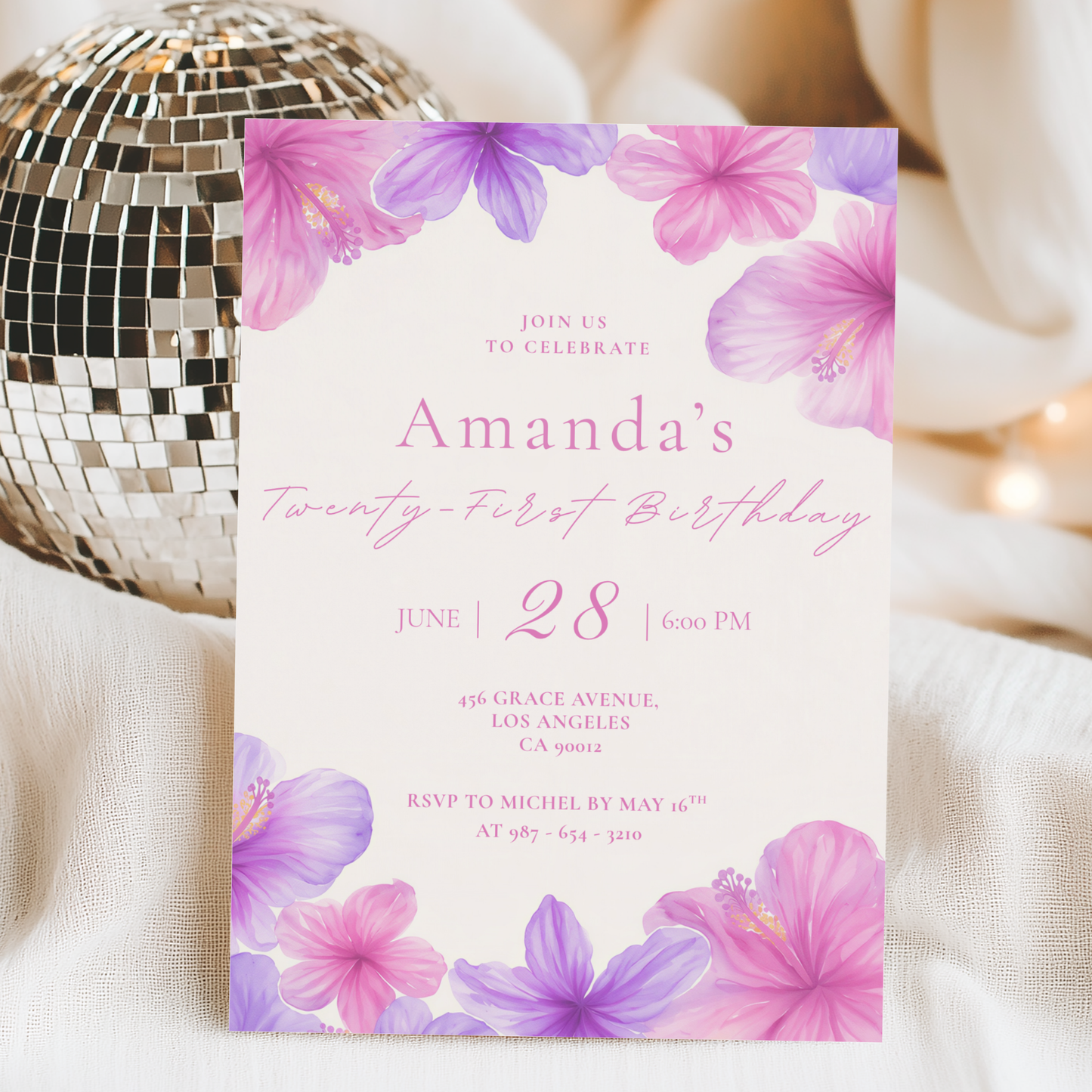 Floral 21st Birthday Invitation