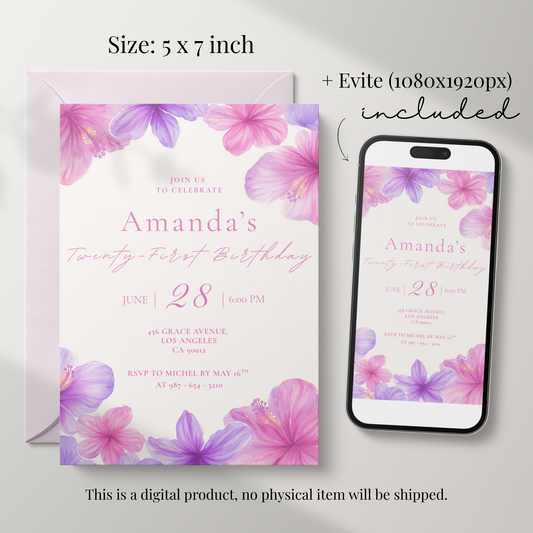 Floral 21st Birthday Invitation
