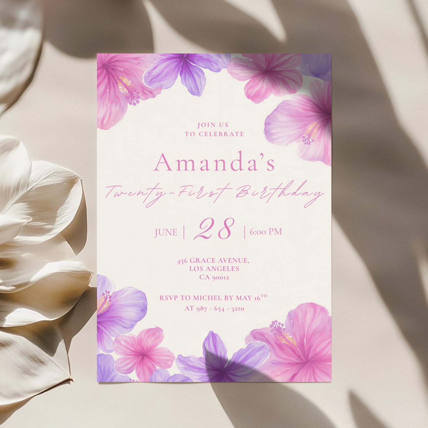 Floral 21st Birthday Invitation