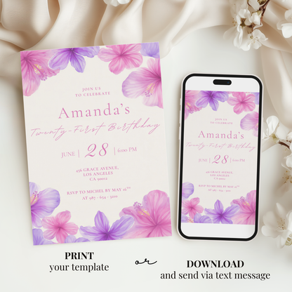 Floral 21st Birthday Invitation
