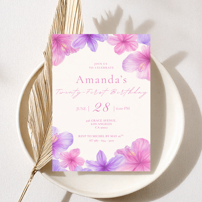 Floral 21st Birthday Invitation