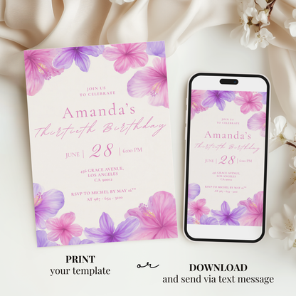 Floral 30th Birthday Invitation