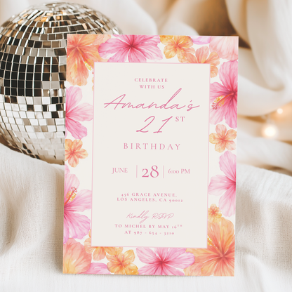 Exotic Floral 21st Birthday Invitation
