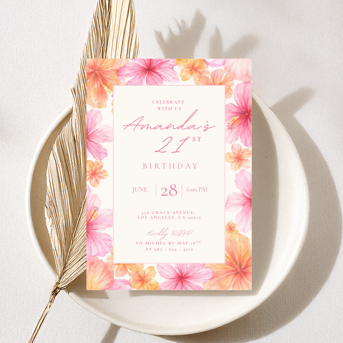Exotic Floral 21st Birthday Invitation