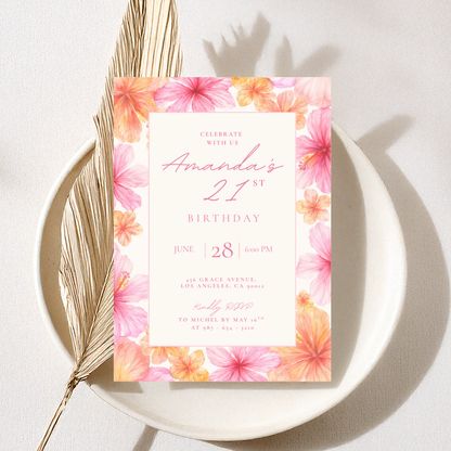 Exotic Floral 21st Birthday Invitation