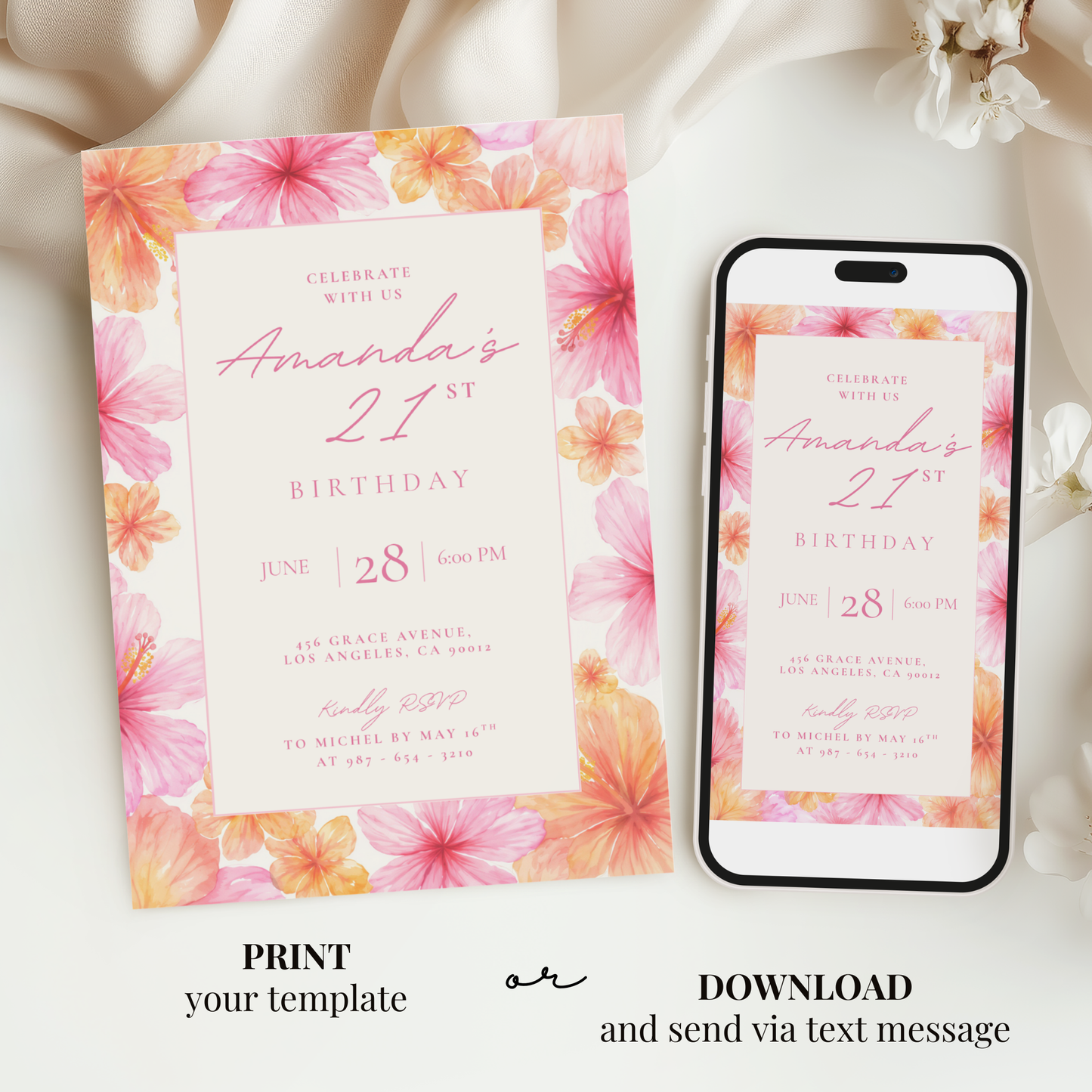 Exotic Floral 21st Birthday Invitation