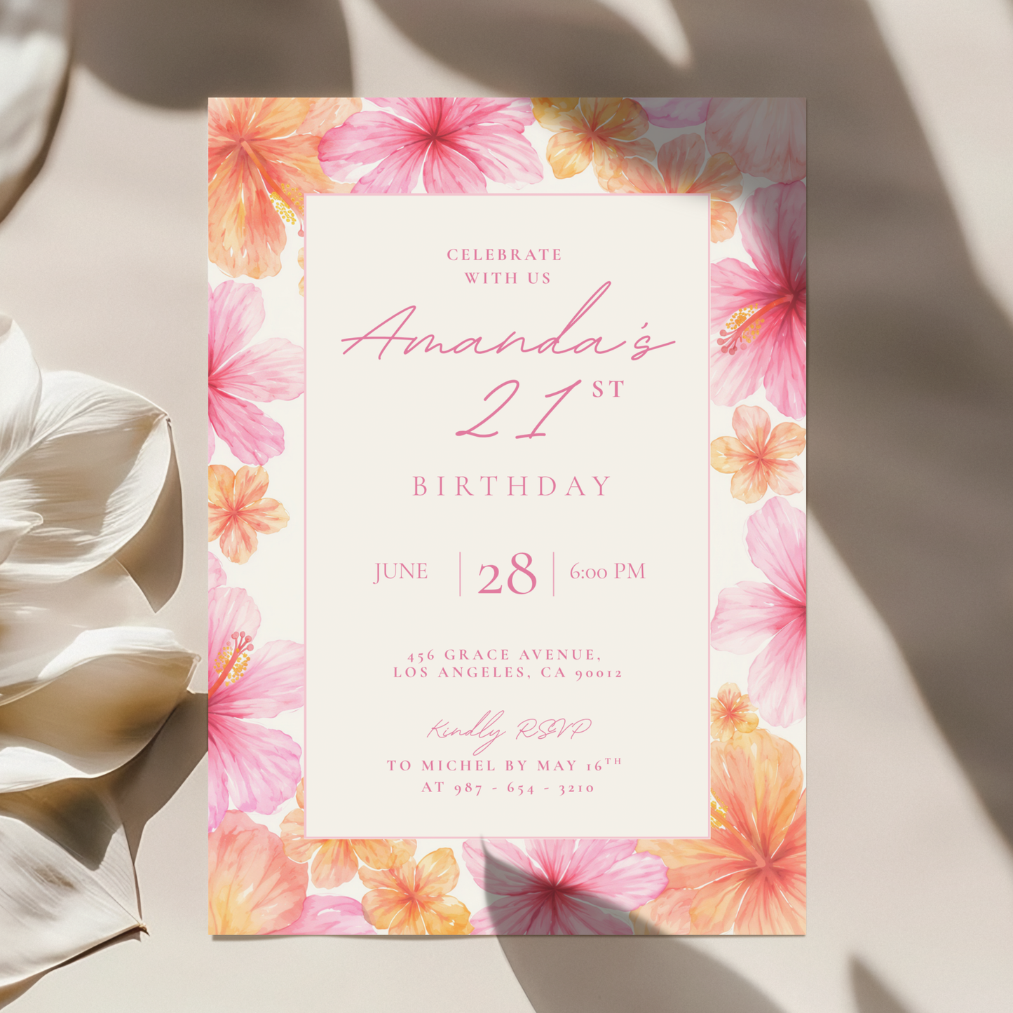 Exotic Floral 21st Birthday Invitation