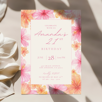 Exotic Floral 21st Birthday Invitation