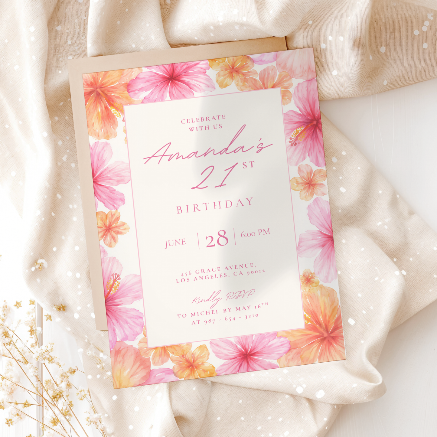 Exotic Floral 21st Birthday Invitation