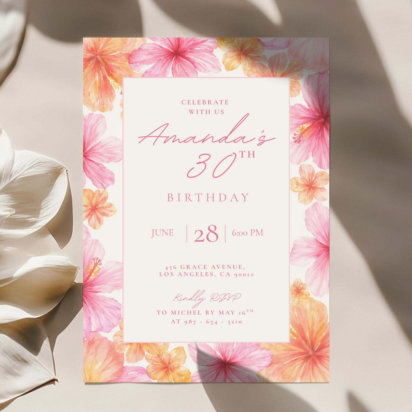Exotic Floral 30th Birthday Invitation