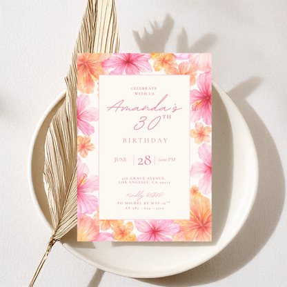 Exotic Floral 30th Birthday Invitation