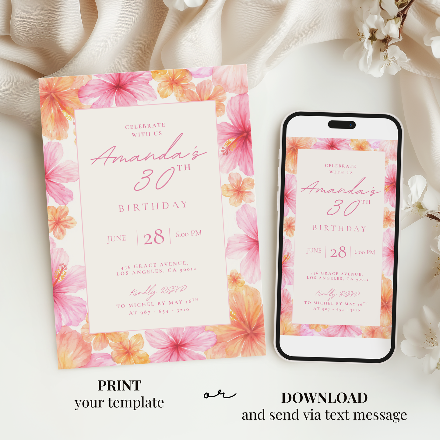 Exotic Floral 30th Birthday Invitation