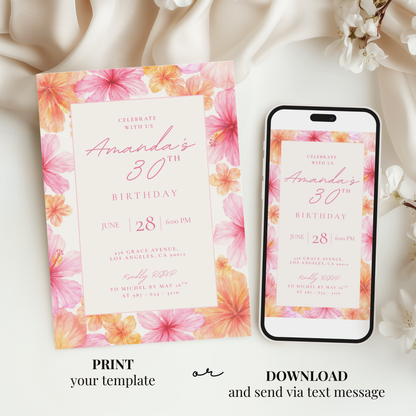 Exotic Floral 30th Birthday Invitation