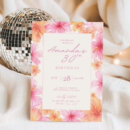 Exotic Floral 30th Birthday Invitation
