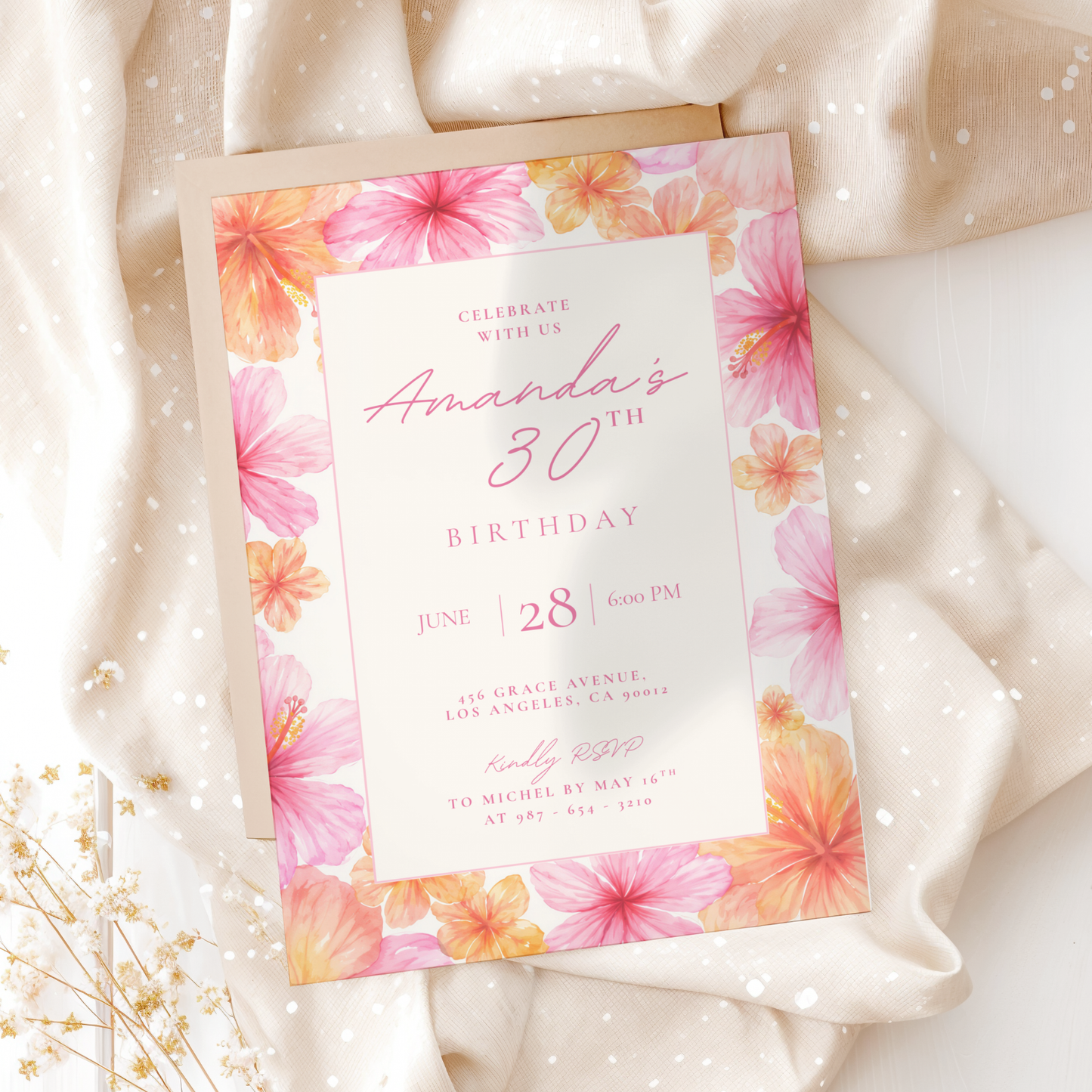 Exotic Floral 30th Birthday Invitation