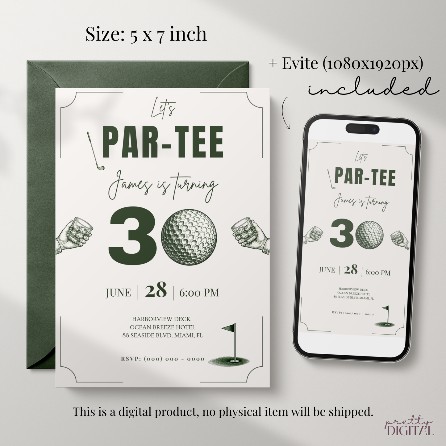 Let's Par-Tee — 30th Birthday Invitation Template (Golf Themed)