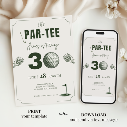 Let's Par-Tee — 30th Birthday Invitation Template (Golf Themed)