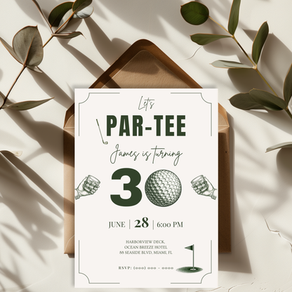 Let's Par-Tee — 30th Birthday Invitation Template (Golf Themed)