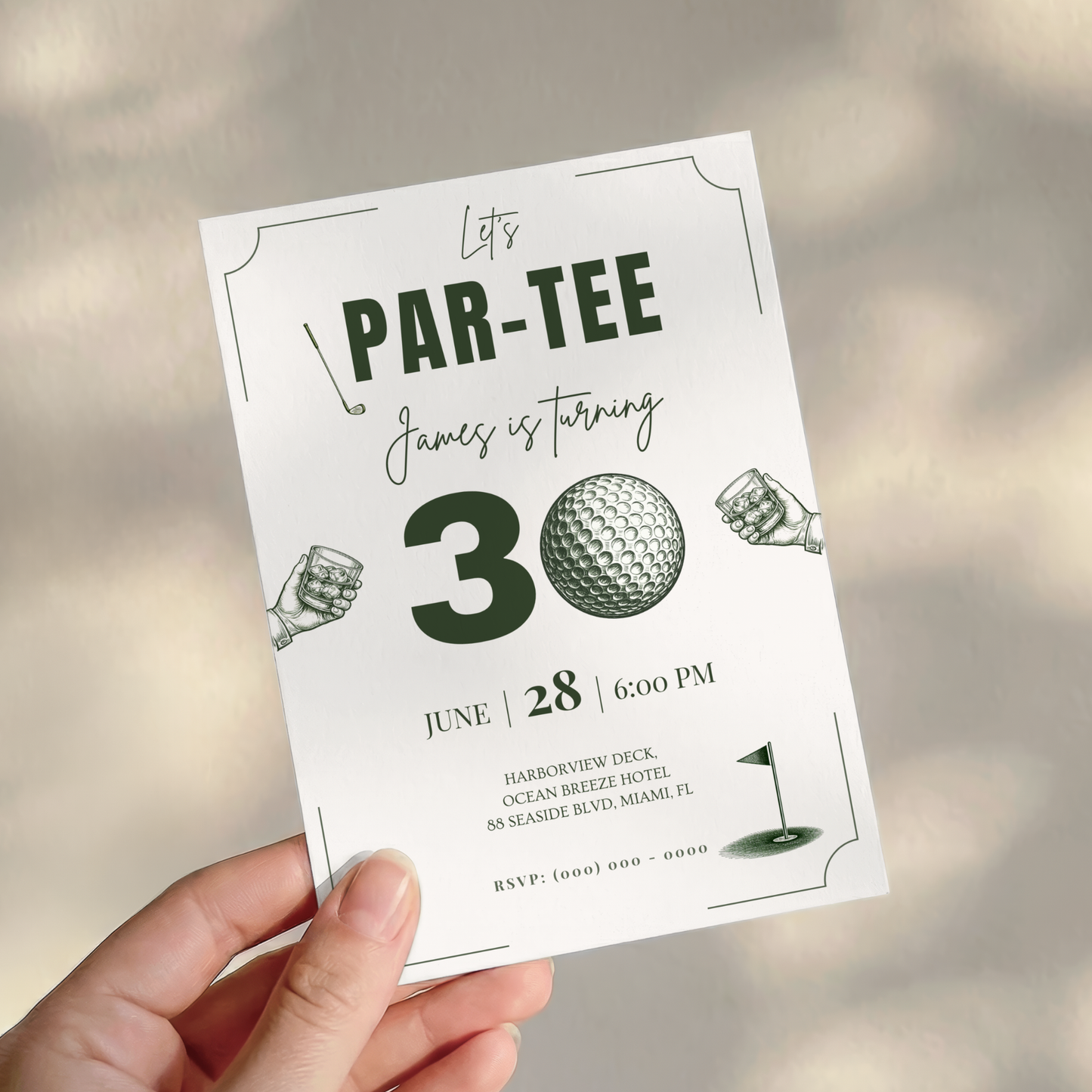 Let's Par-Tee — 30th Birthday Invitation Template (Golf Themed)