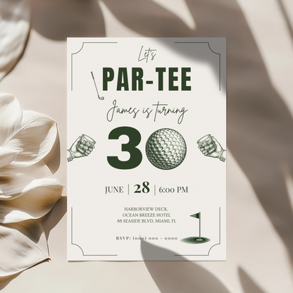 Let's Par-Tee — 30th Birthday Invitation Template (Golf Themed)
